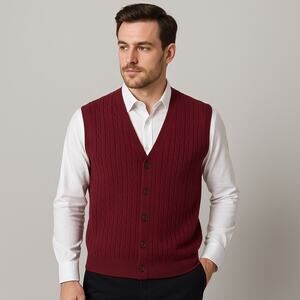 Kallspin Men’s Wool Cashmere Blend Sweater Vest Burgundy Red Size L — NWT